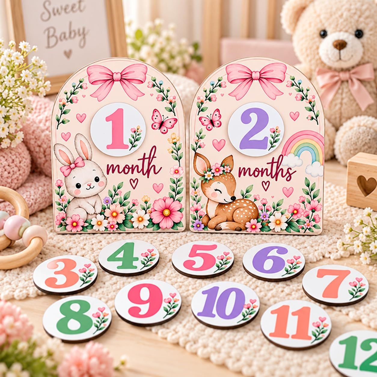 Bunny design baby monthly photo prop board