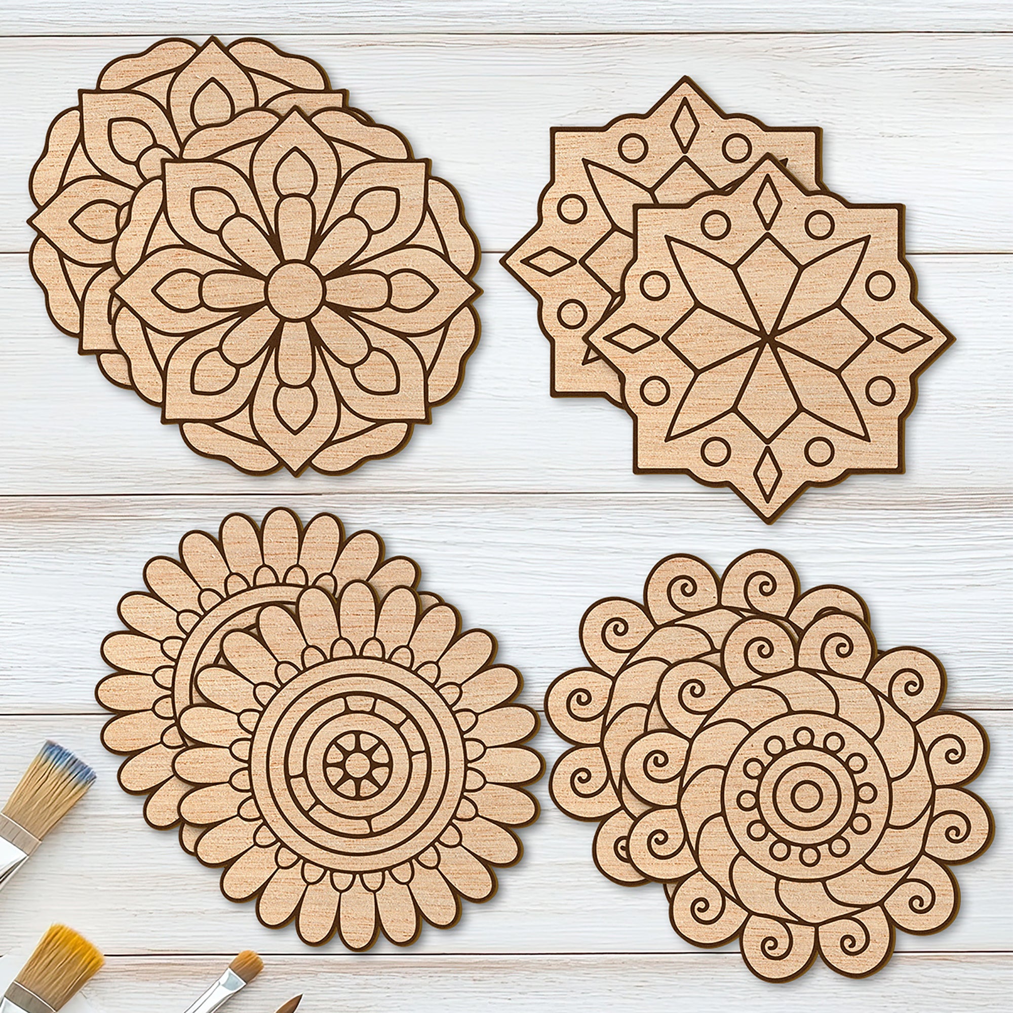 pack of 8 wooden diwali mandala craft cutouts for diy painting