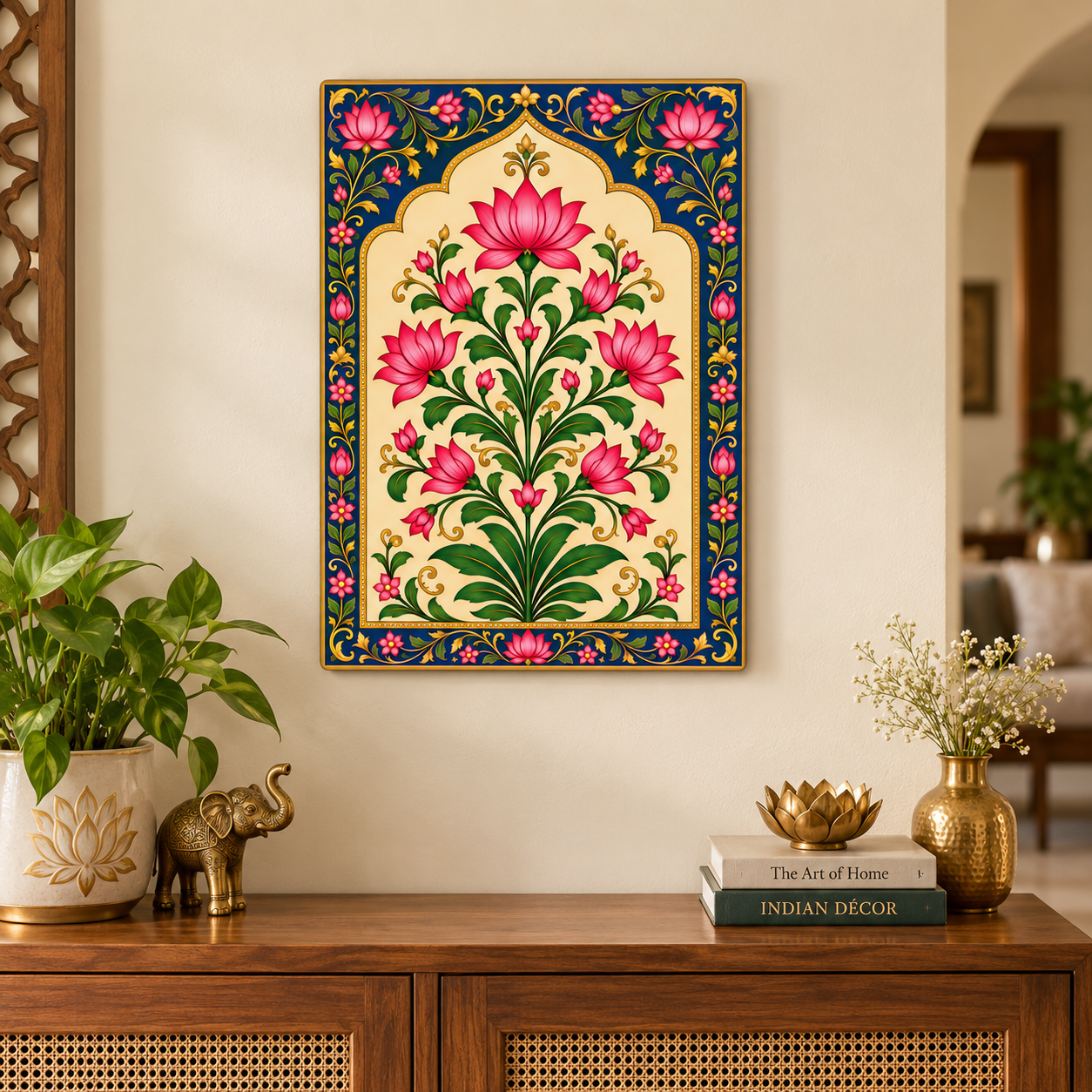 Pink Lotus Mughal Arch Wall Art