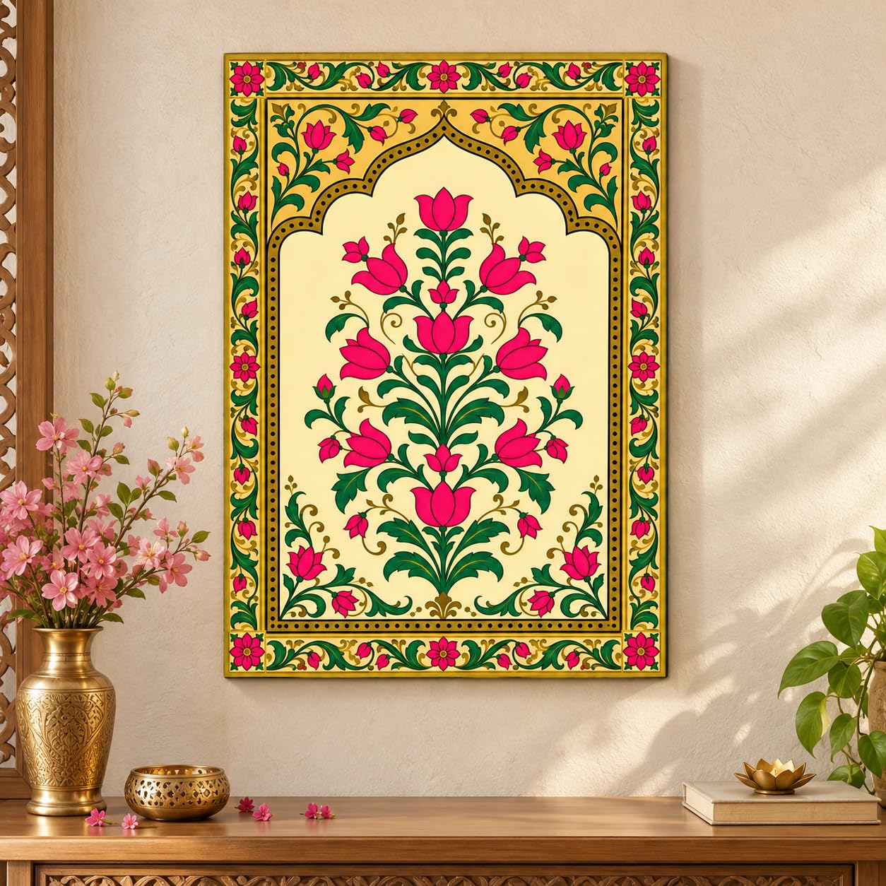 pink tulip mughal arch wall art