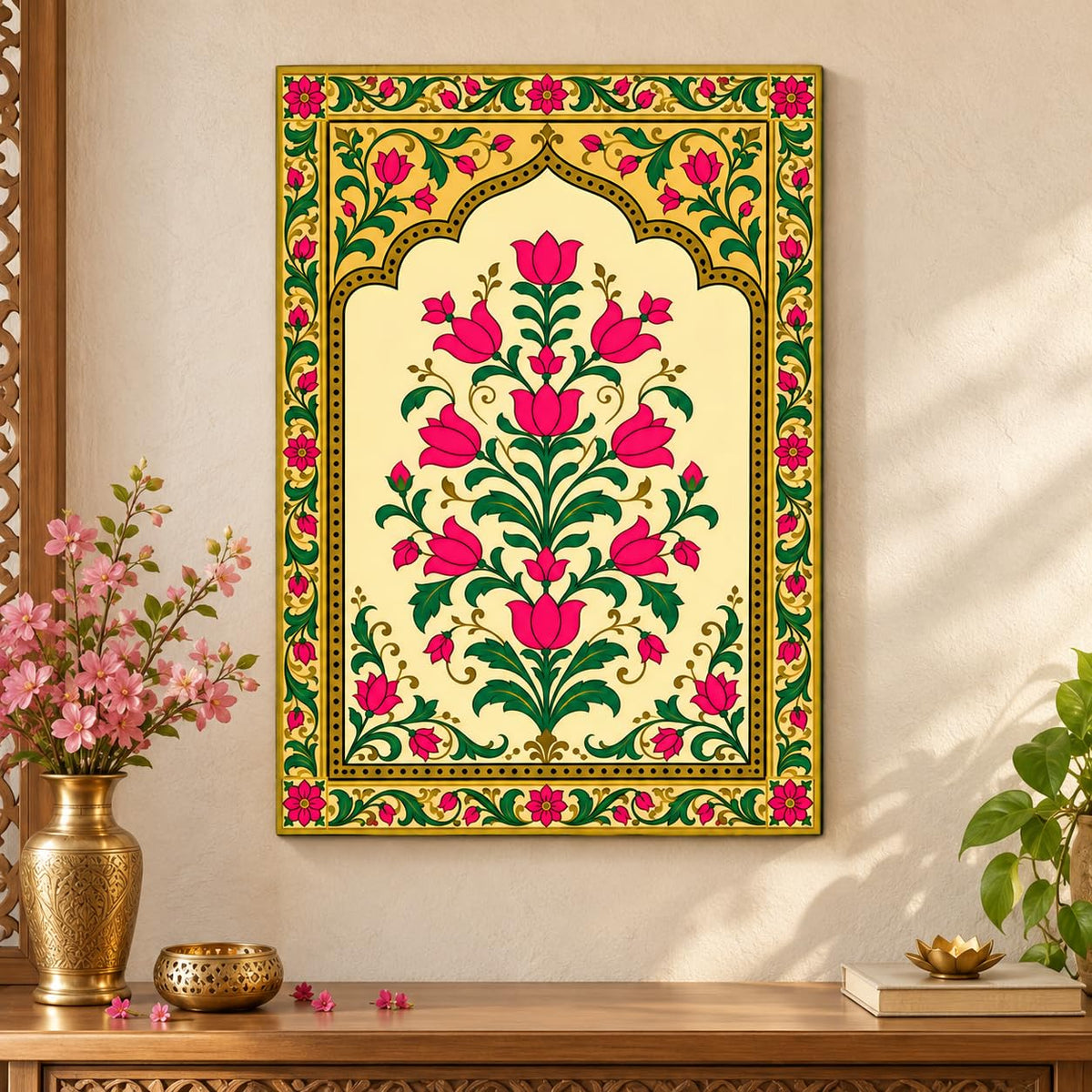 pink tulip mughal arch wall art