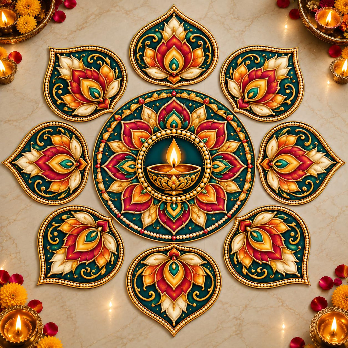 Diya mandala rangoli decoration set