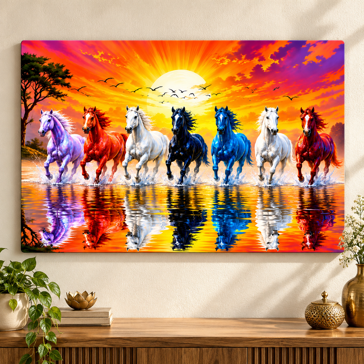 Seven running horses wall art painting for home decor