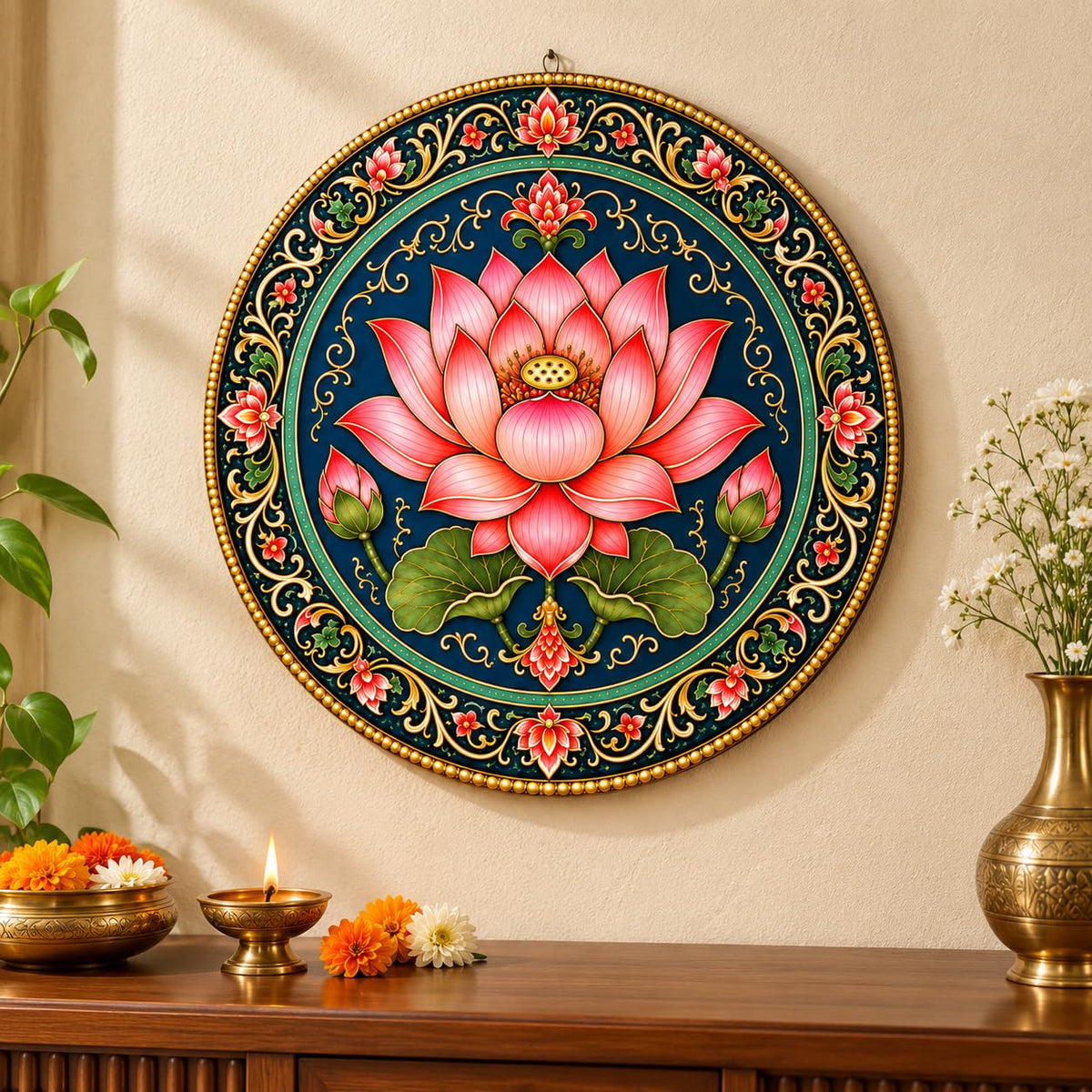 Pink Lotus Mandala Wall Art for Living Room Decor