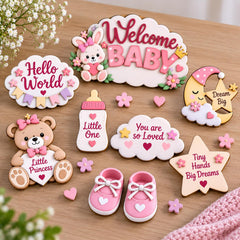 Welcome Baby Photo Shoot Kit Set of 9 Wooden Props Newborn Photography Decor Props Nursery Keepsake Themed Prop Set American Elm