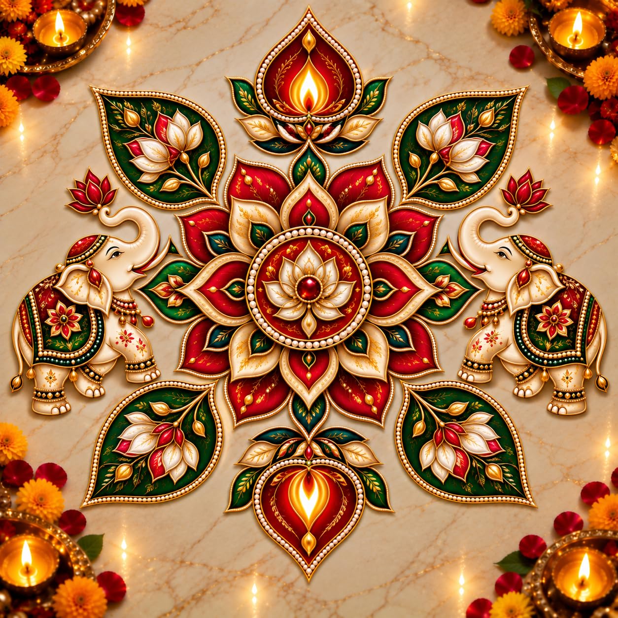 elephant mandala rangoli decoration set