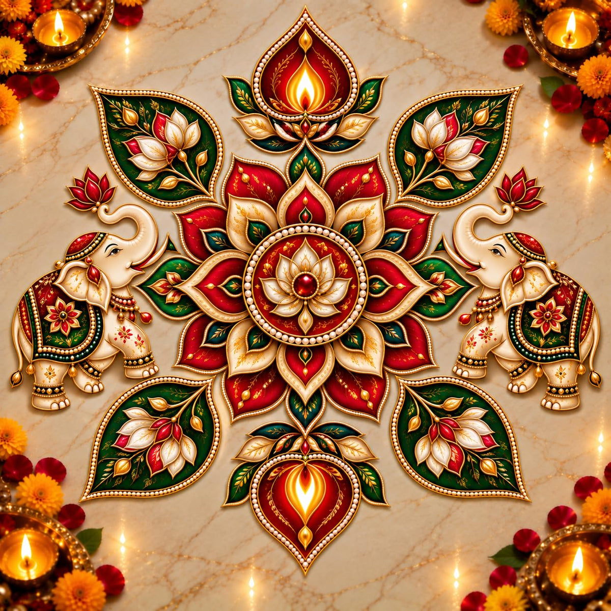 elephant mandala rangoli decoration set