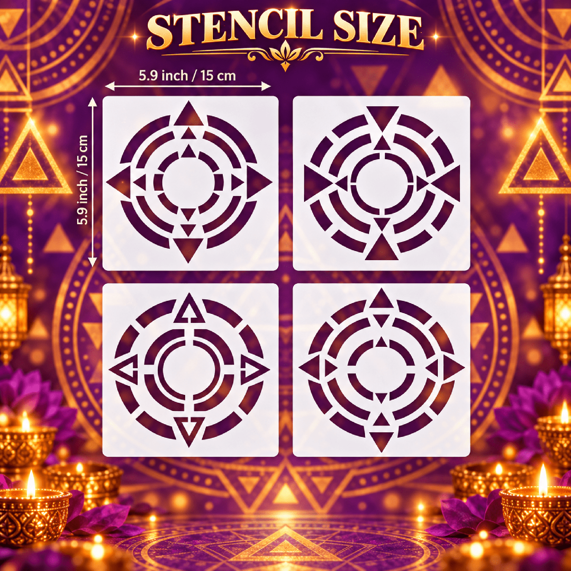 reusable PET diwali stencil templates for geometric rangoli painting