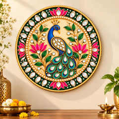 Round MDF Peacock Wall Hanging for Home Decoration