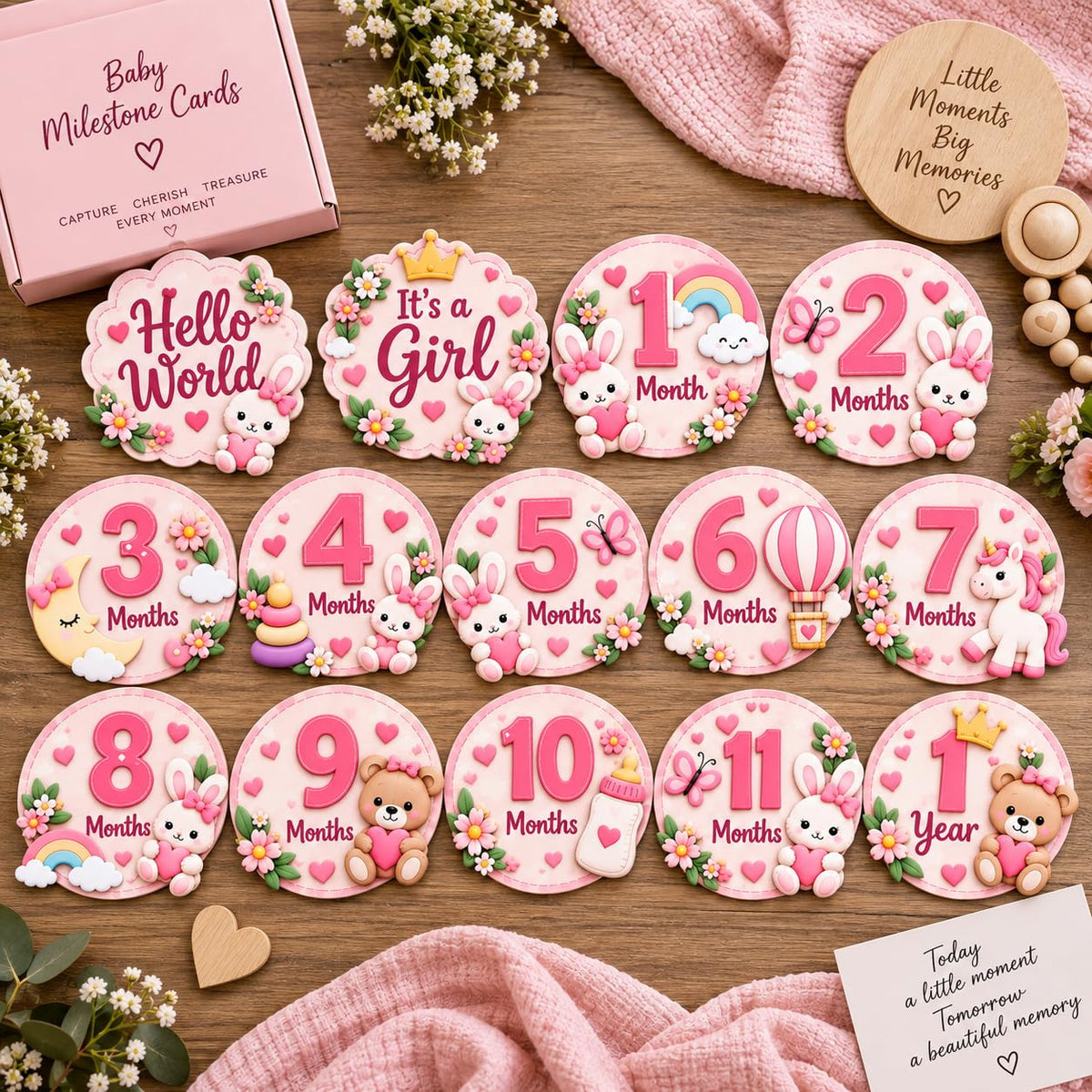 Baby milestone cards set of 14 wooden cards