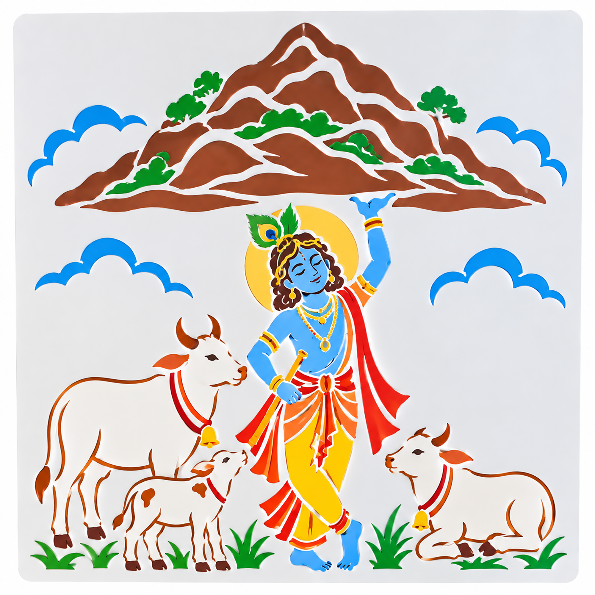 krishna govardhan stencil for wall painting