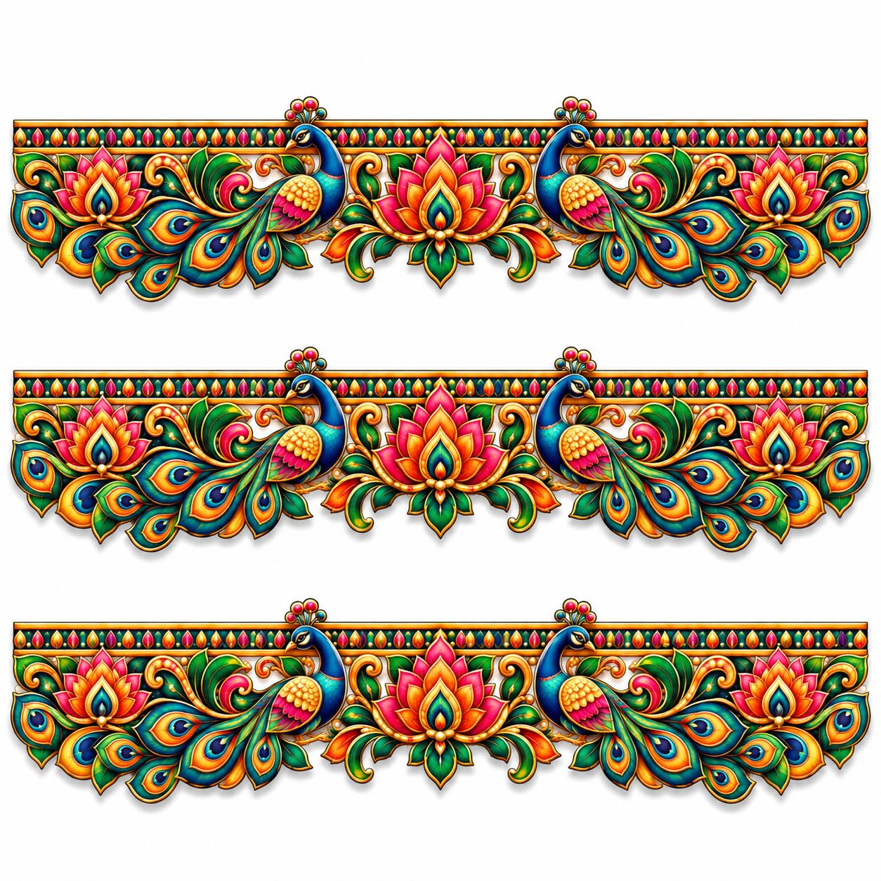 peacock lotus border patti wall decor set of 3