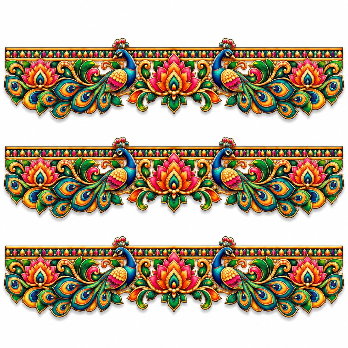 peacock lotus border patti wall decor set of 3