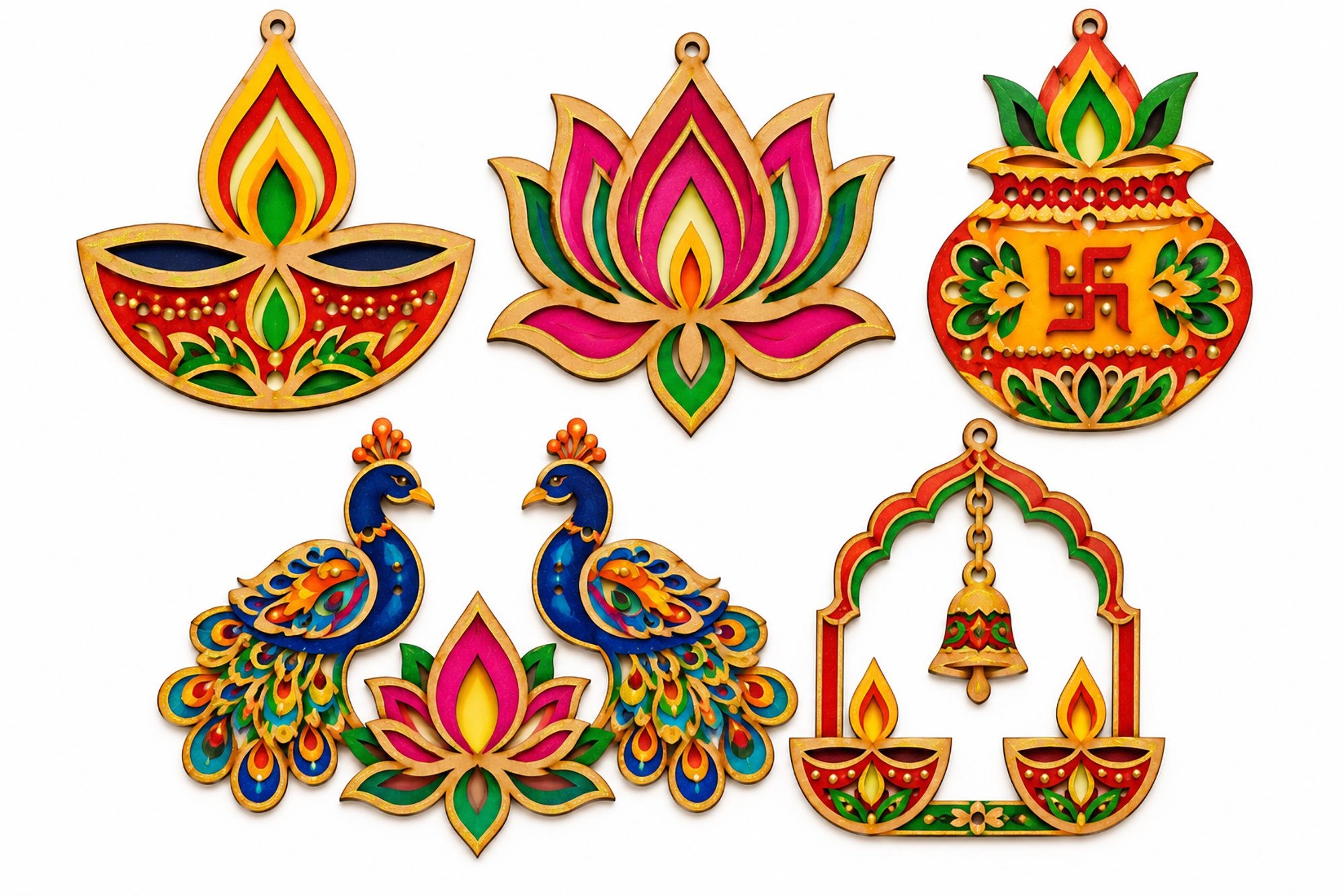 pack of 5 wooden diwali decoration shapes