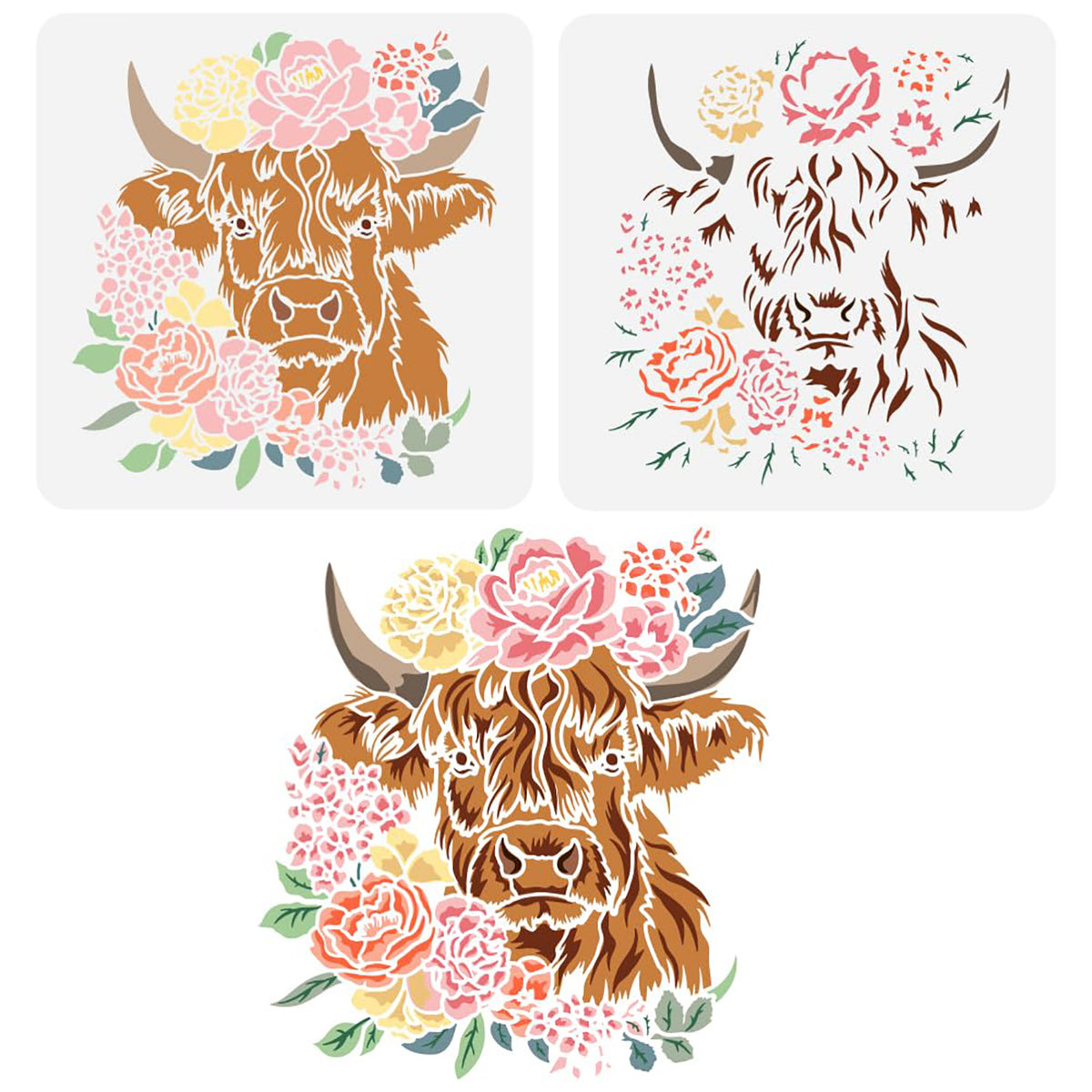 floral cow stencil for diy painting