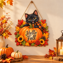 Autumn black cat wall hanging decoration