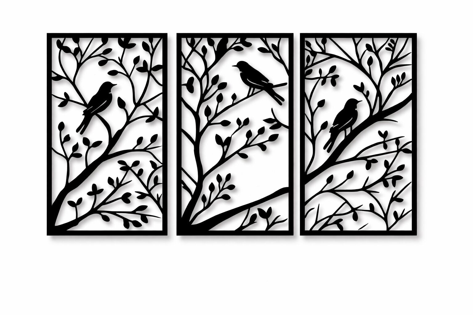 black wall art birds on tree branch