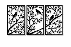 black wall art birds on tree branch