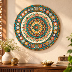 mirror work mandala wall art round MDF