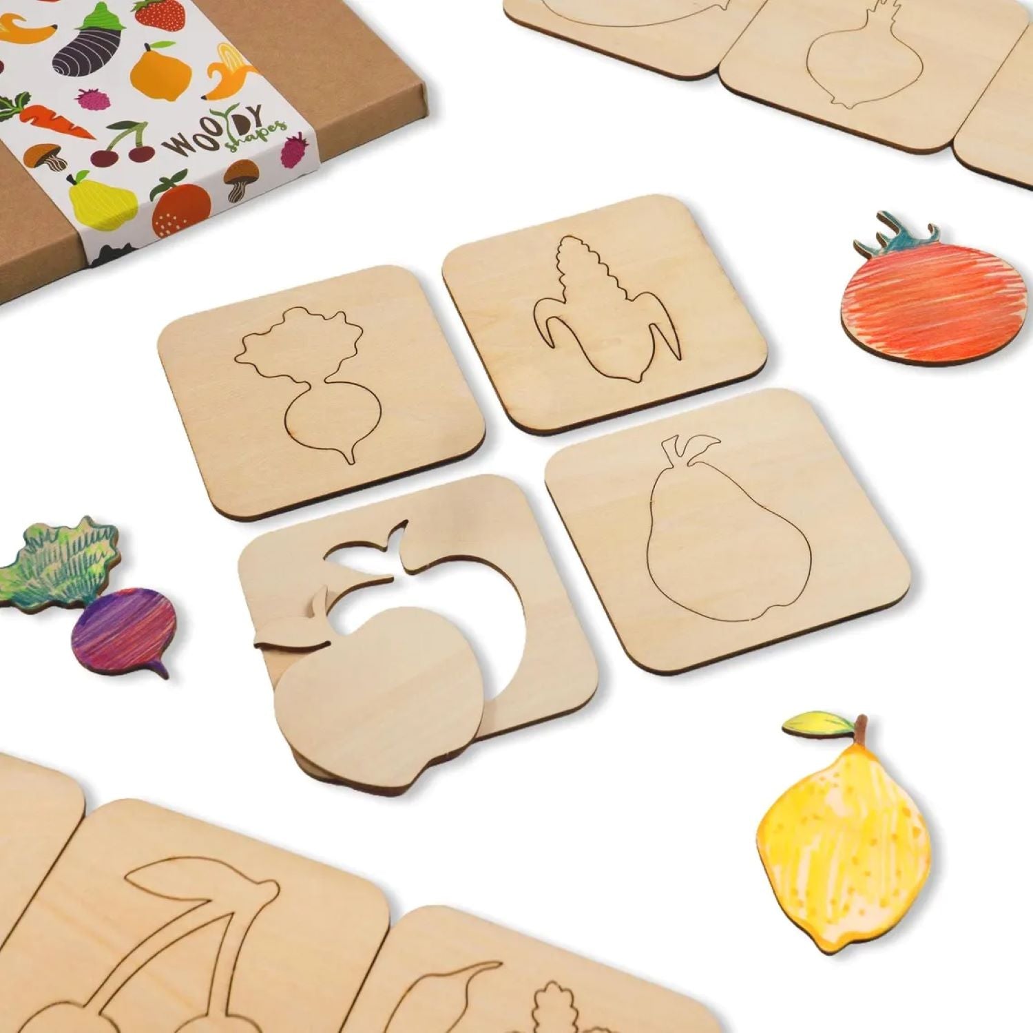 fruits vegetables wooden stencil set