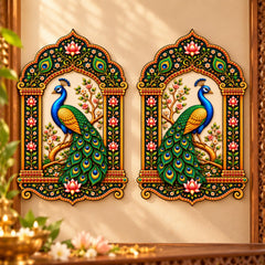 pack of 2 peacock jharokha wall art