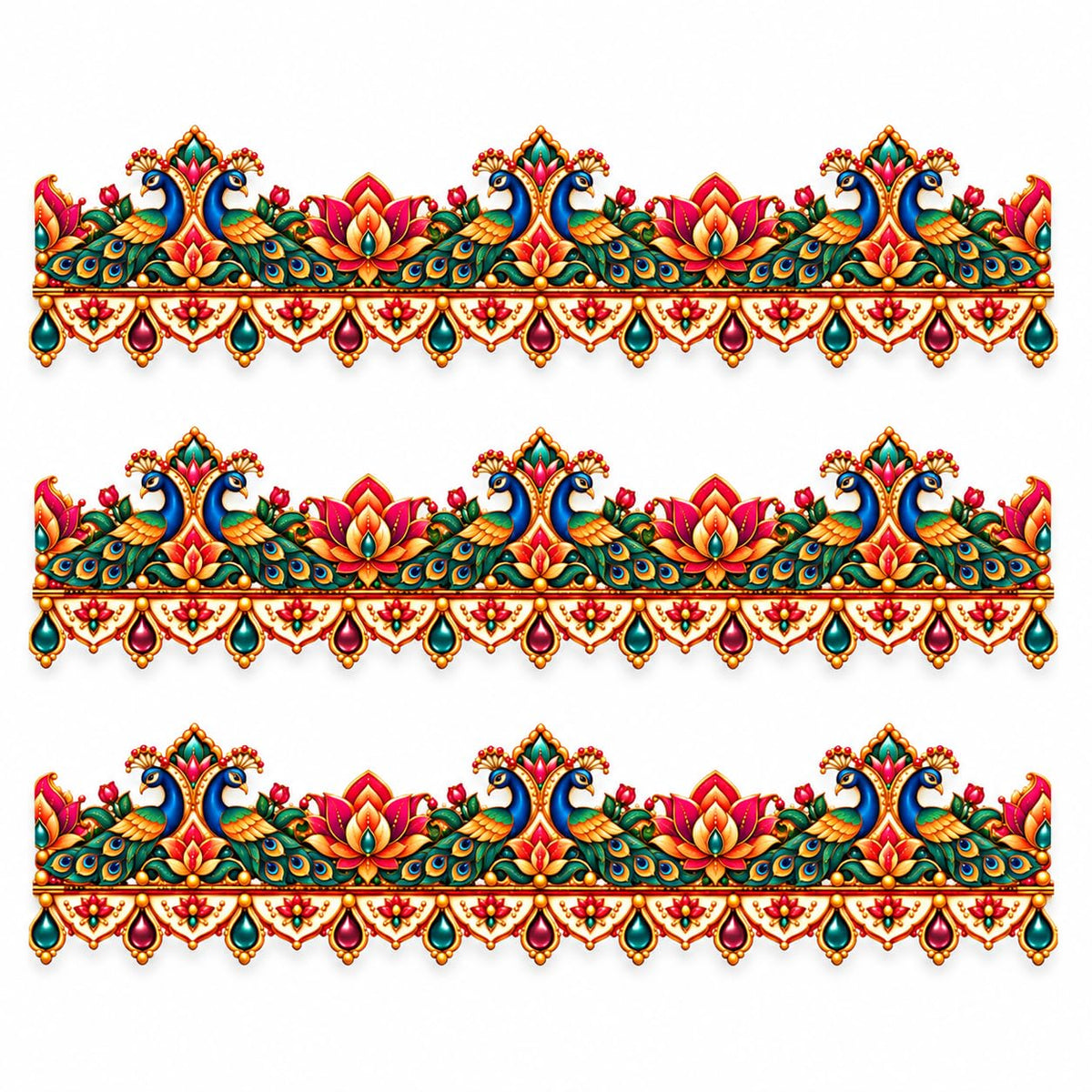 set of 3 twin peacock border patti