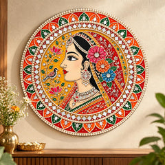 Rajasthani woman mandala wall art round MDF