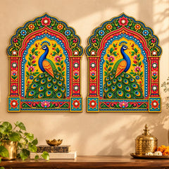 pack of 2 peacock jharokha wall art