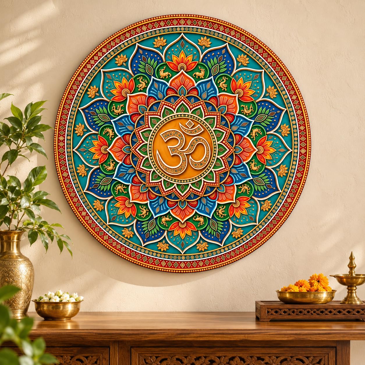 om mandala wall art round MDF