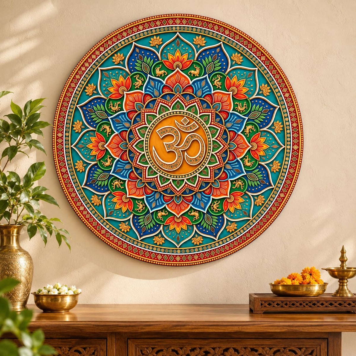 om mandala wall art round MDF