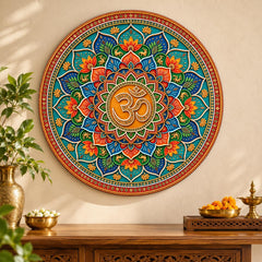 om mandala wall art round MDF