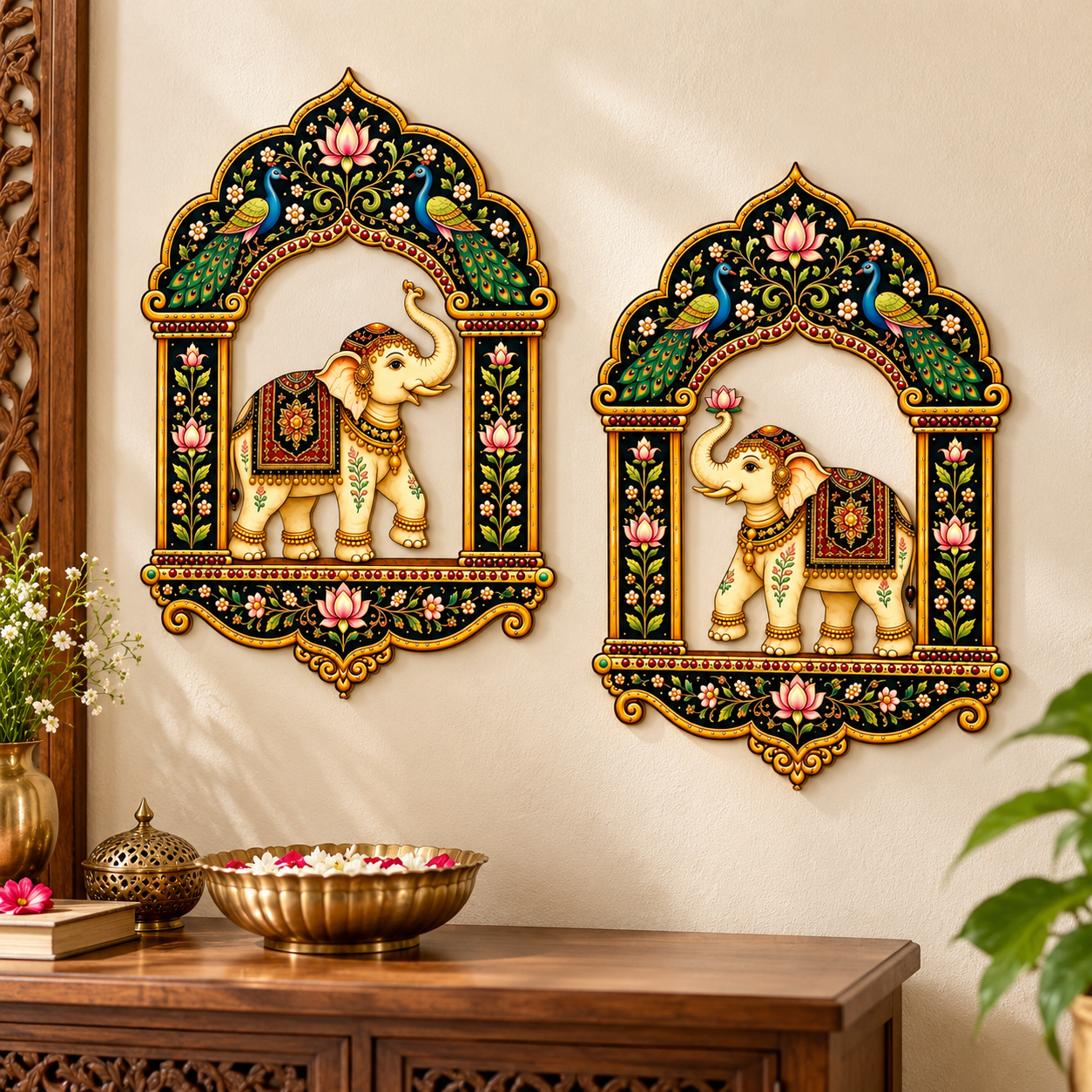 Elephant jharokha wall decor set of 2 for home