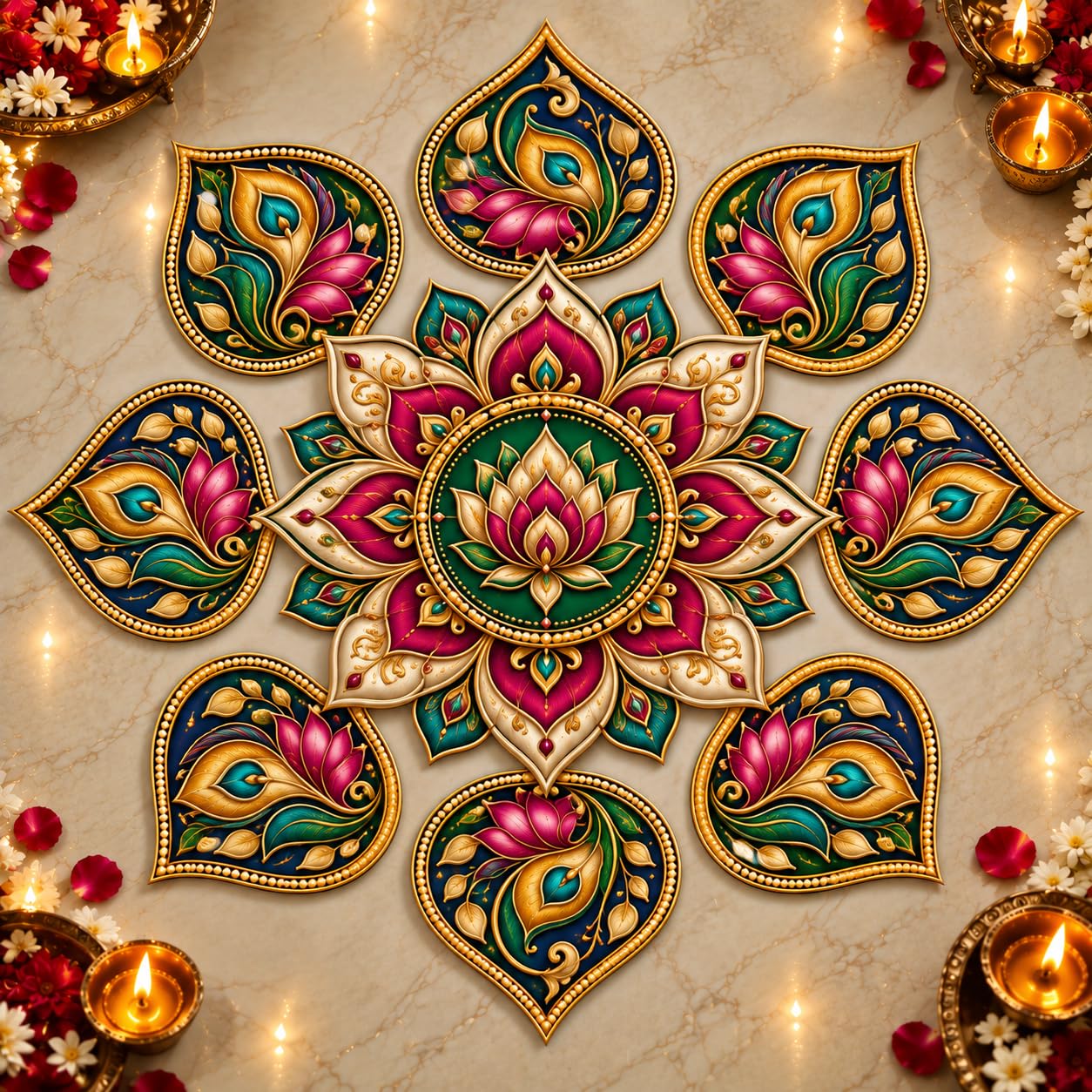 Lotus Peacock Mandala Rangoli Set