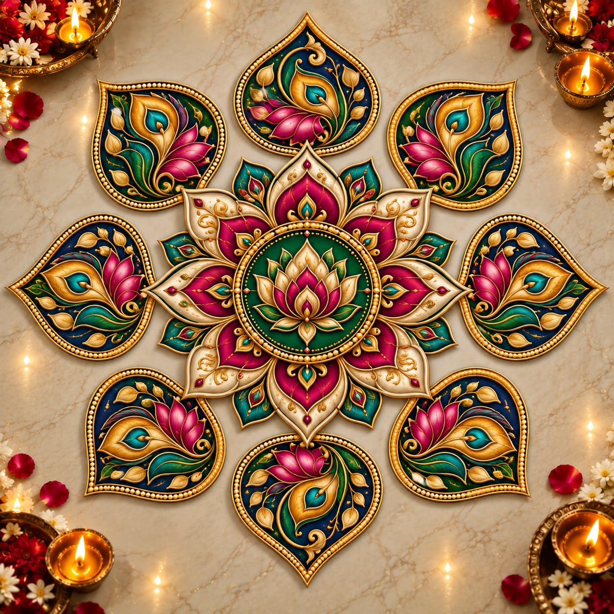 Lotus Peacock Mandala Rangoli Set