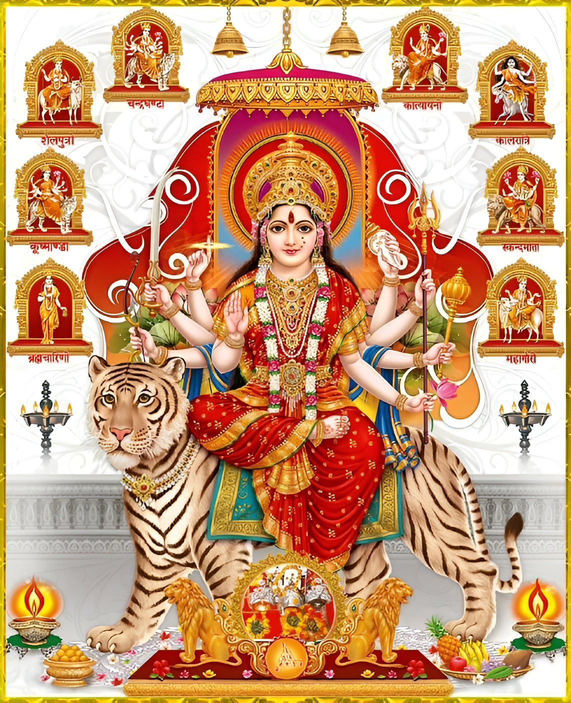 Maa Durga glossy metal wall painting