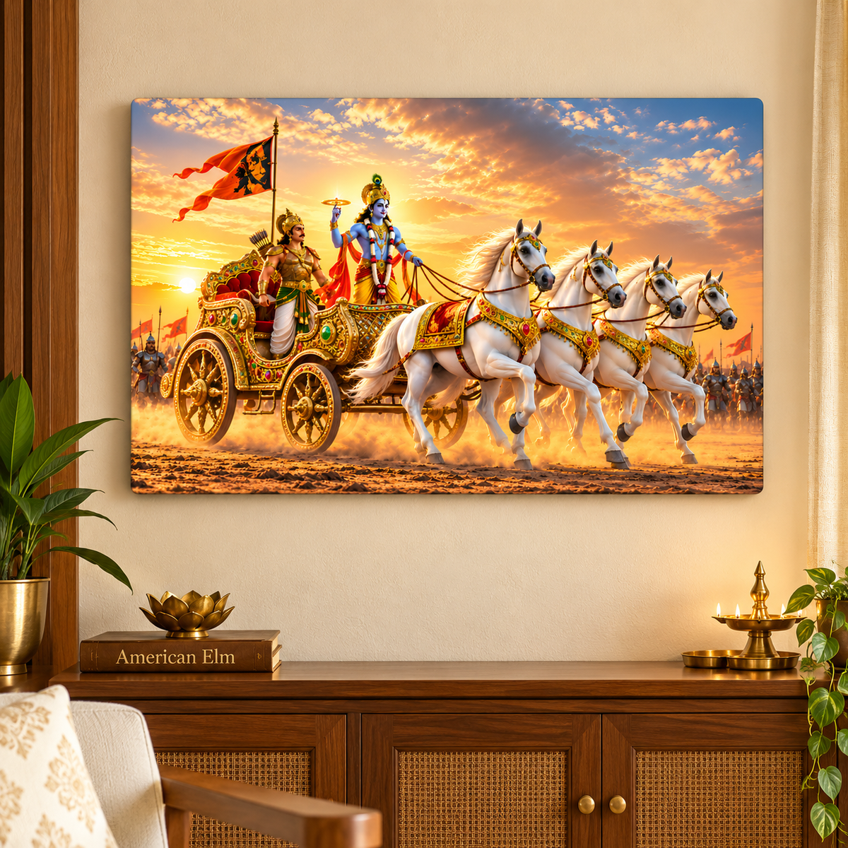 Krishna Arjun chariot wall art painting