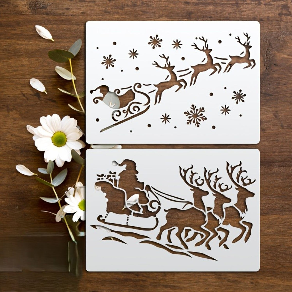 Santa’s sleigh stencil templates for Christmas wall art