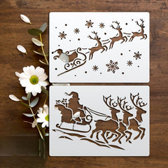 Santa’s sleigh stencil templates for Christmas wall art