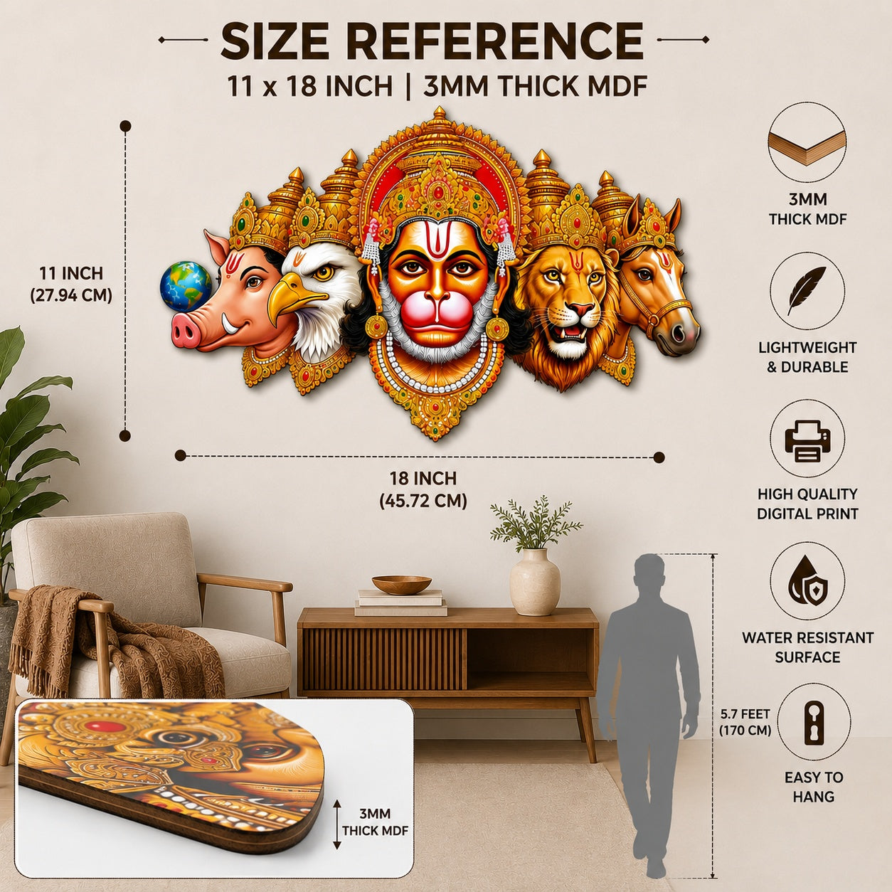 Panchmukhi Hanuman wall hanging for temple