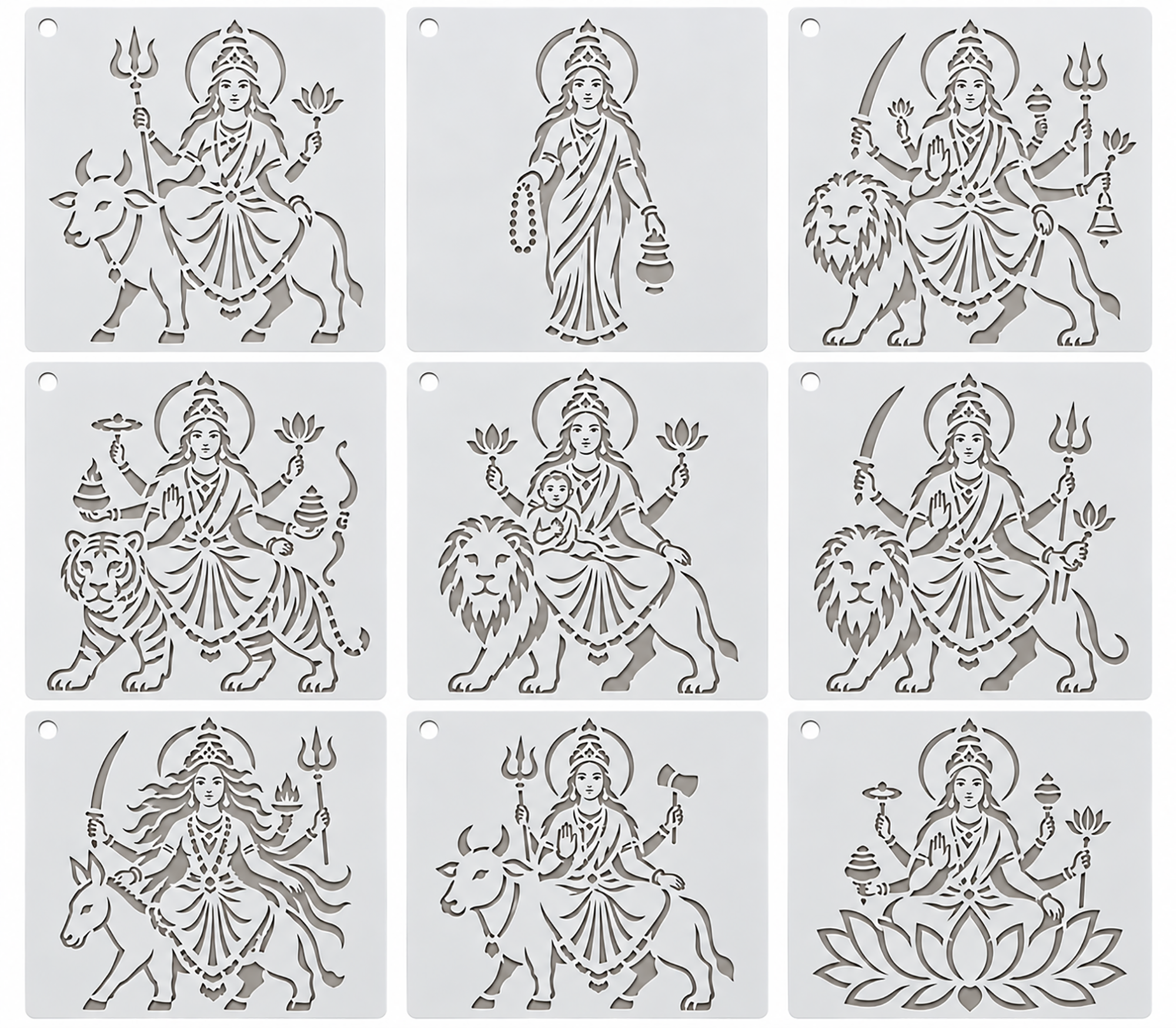 pack of 9 navdurga reusable stencils