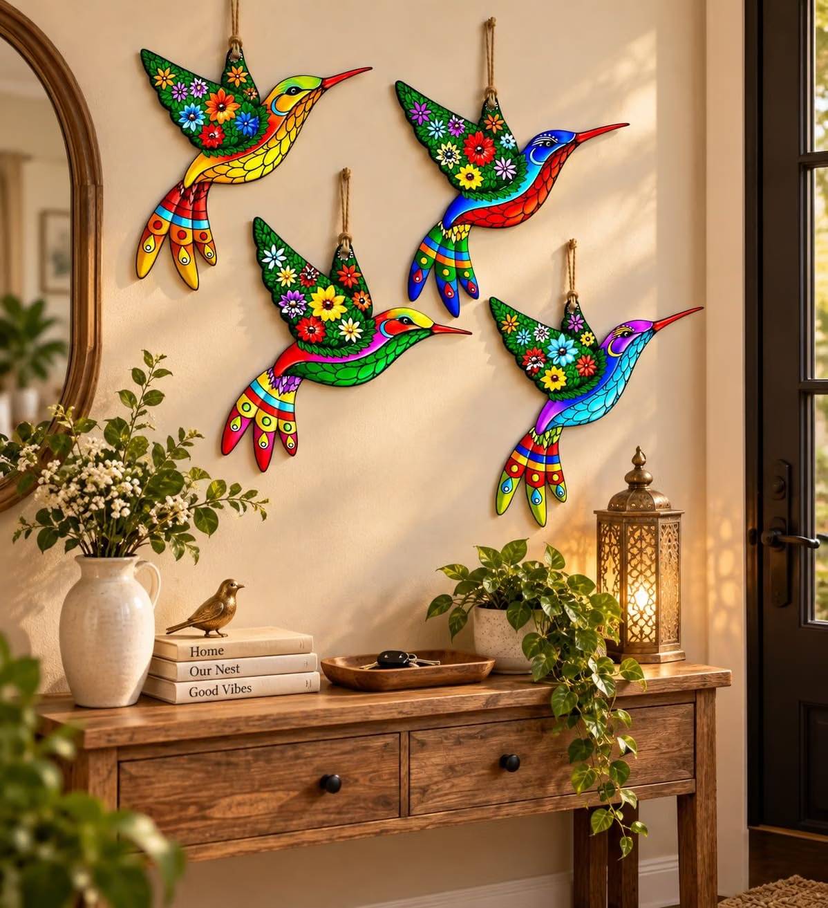 colourful hummingbird wall hanging