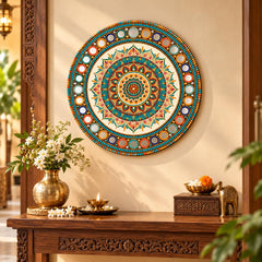 round MDF wall hanging with mirror work