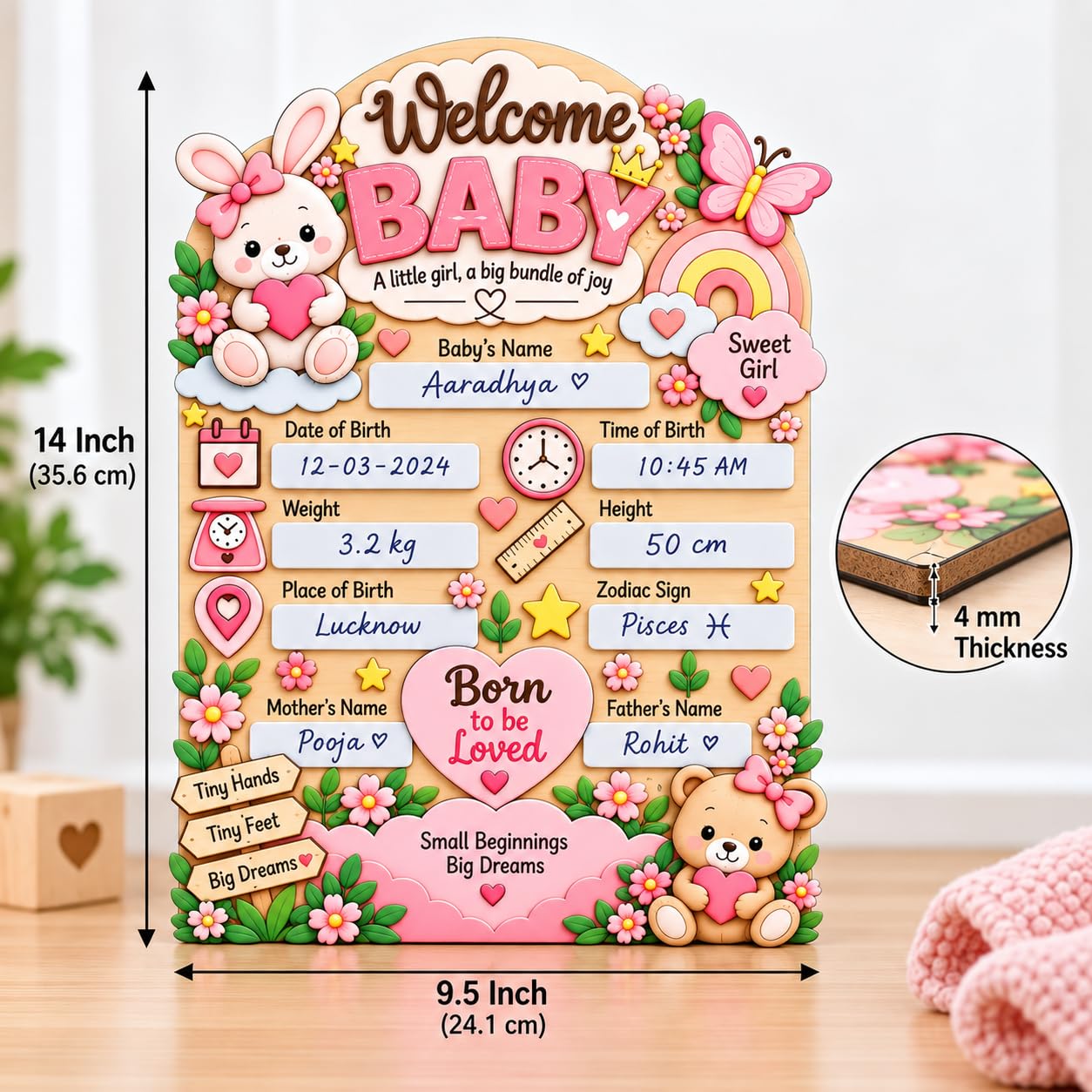 Write and wipe newborn birth details board
