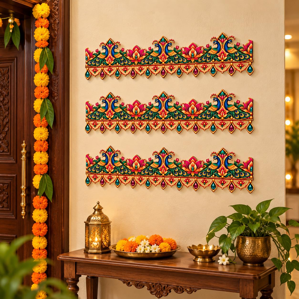 peacock lotus border patti wall decor