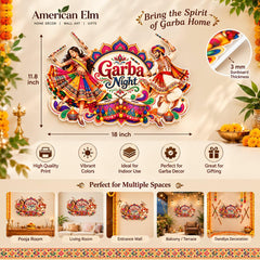 Garba Night Wall Hanging Decor Navratri Dandiya Wall Art Sunboard Cutout Festive Home Decor Ready to Hang American Elm
