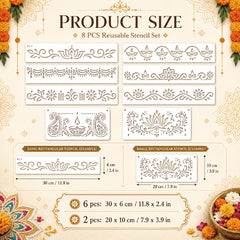lotus paisley diya border stencil for diwali art and craft