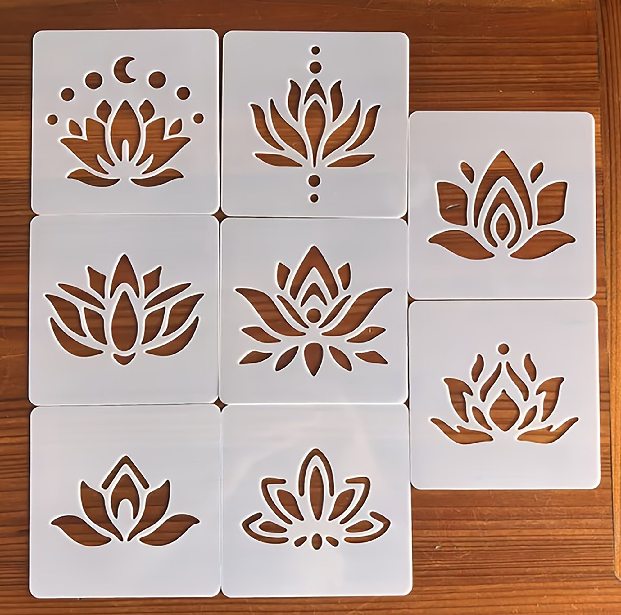 8 piece lotus stencil set for diwali diy art craft and mandala painting