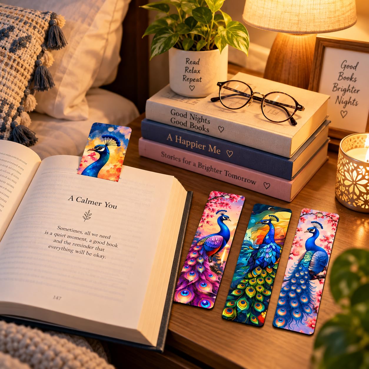 colorful peacock bookmarks for readers