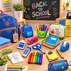 Pack of 28 School Supplies Themed Printed MDF Cutouts for Classroom Decoration and Kids Room Decor Backpack Books Pencil Design Ready to Use American Elm