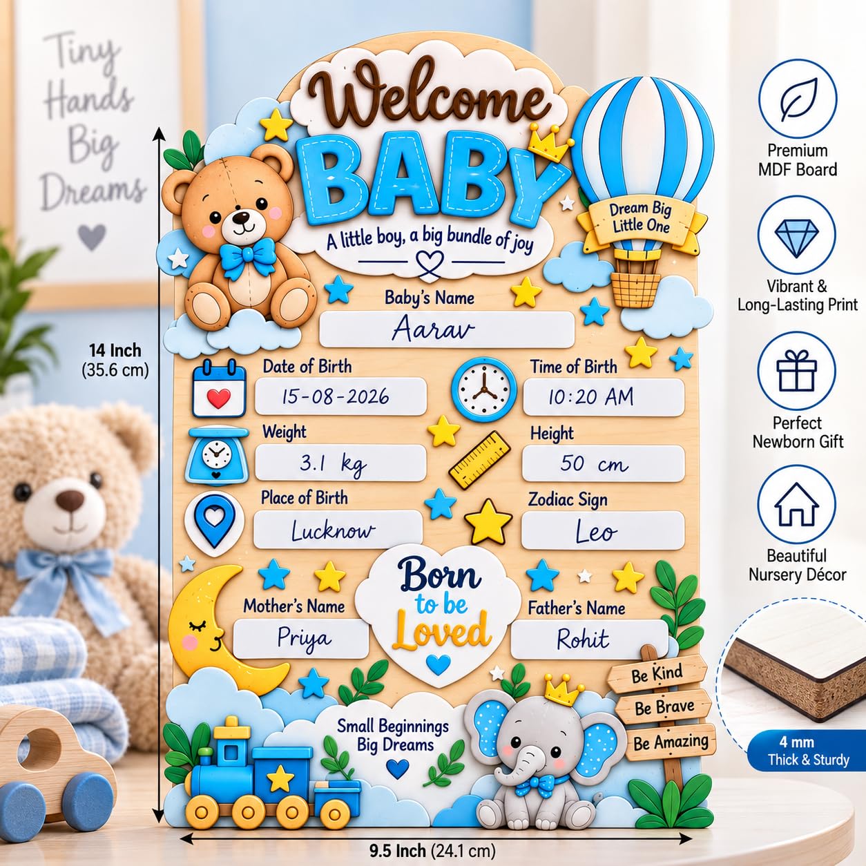 Welcome baby birth announcement wooden board